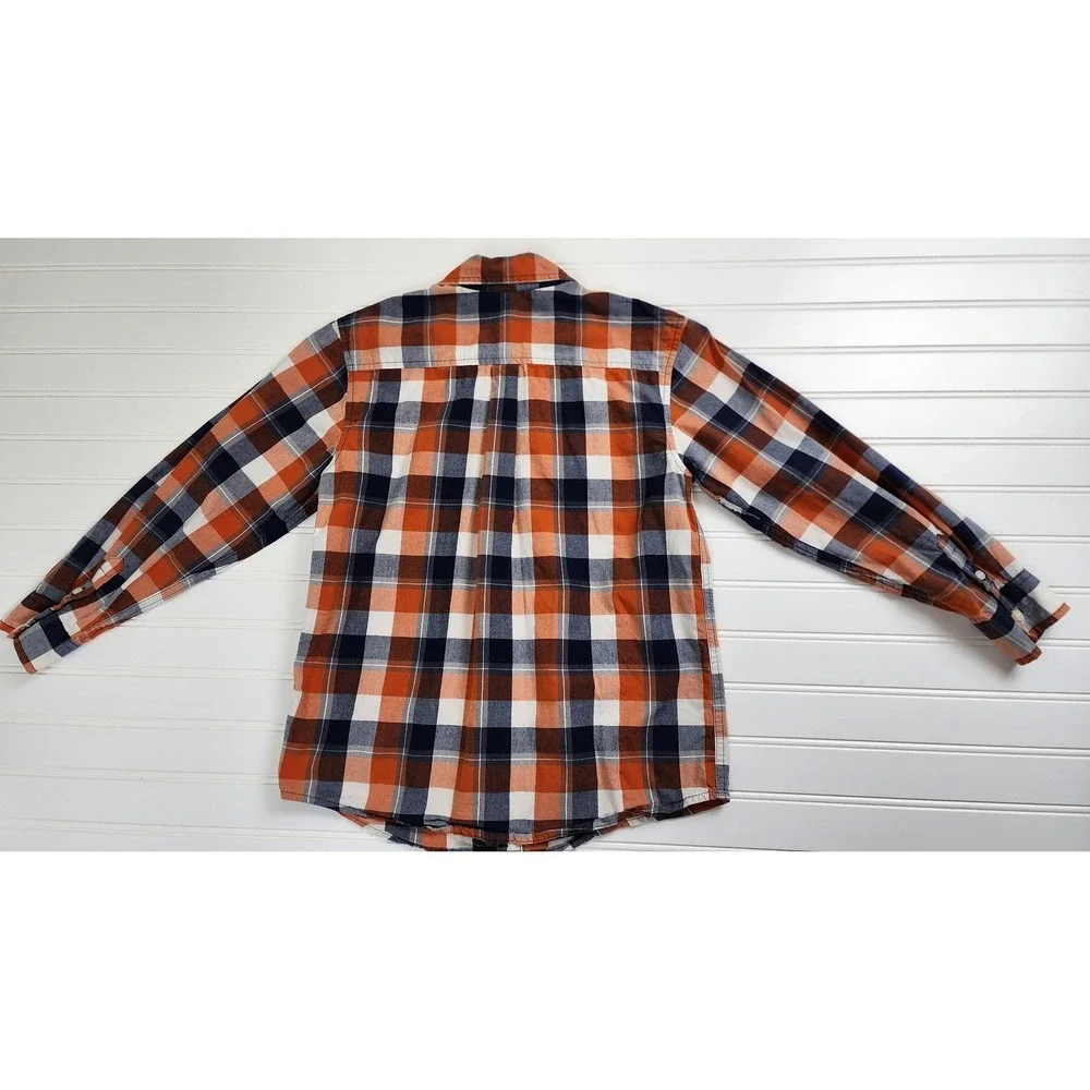Gymboree‎ Kids Boys Medium 7/8 Plaid Long Sleeve Button Up Shirt Orange Navy